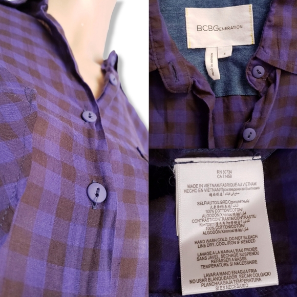 BCBGeneration Blue & Black Plaid Semi-Sheer Button Down Shirt - Picture 6 of 8